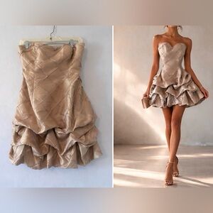 Sequin Hearts Strapless Champagne-Taupe Bubble Hem Cocktail Dress Size9